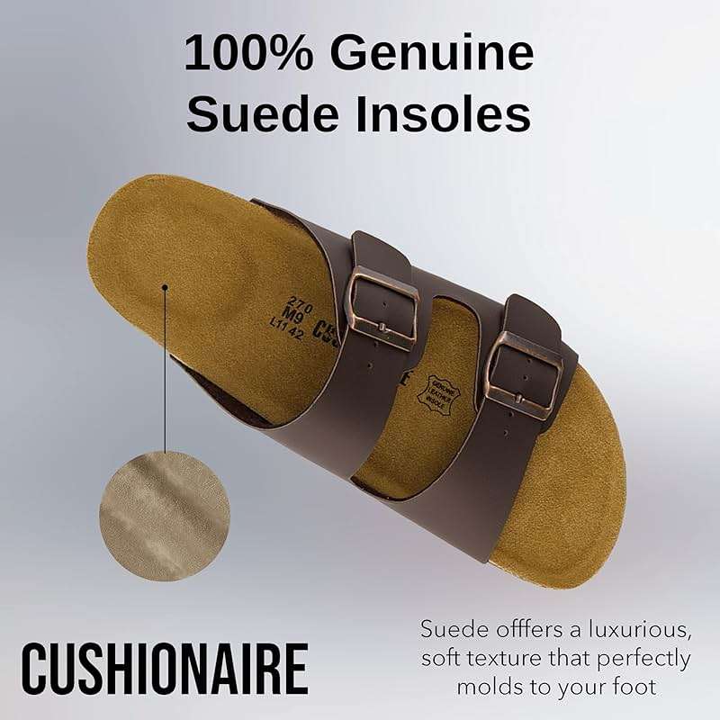 CUSHIONAIRE Lane Cork Footbed Mens Sandals, Adjustable Buckle Comfort Slides for Men, Genuine Leather Insole Summer Sandals Men Footwear - Image 4