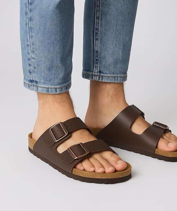 CUSHIONAIRE Lane Cork Footbed Mens Sandals, Adjustable Buckle Comfort Slides for Men, Genuine Leather Insole Summer Sandals Men Footwear - Image 7