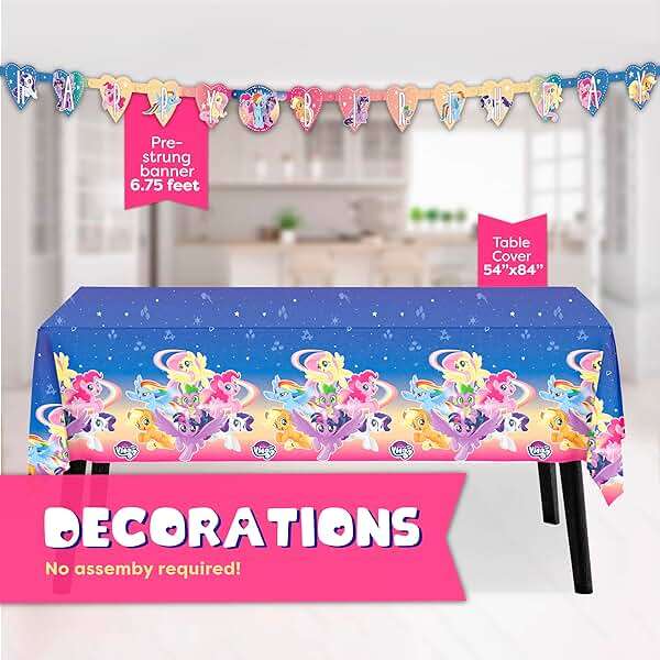 My Little Pony Party Supplies, My Little Pony Birthday Party Supplies and Decorations for 16 Guests with Banner, Tablecover, Plates, Cups, Napkins and Button - Image 3