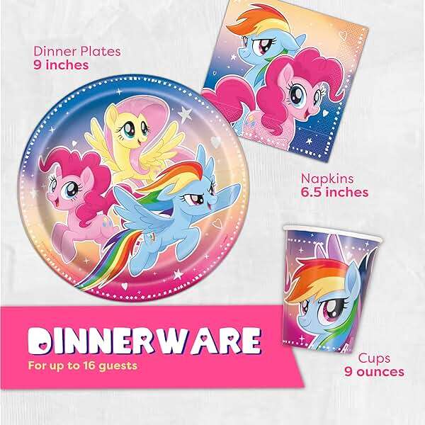 My Little Pony Party Supplies, My Little Pony Birthday Party Supplies and Decorations for 16 Guests with Banner, Tablecover, Plates, Cups, Napkins and Button - Image 4