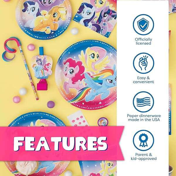 My Little Pony Party Supplies, My Little Pony Birthday Party Supplies and Decorations for 16 Guests with Banner, Tablecover, Plates, Cups, Napkins and Button - Image 5