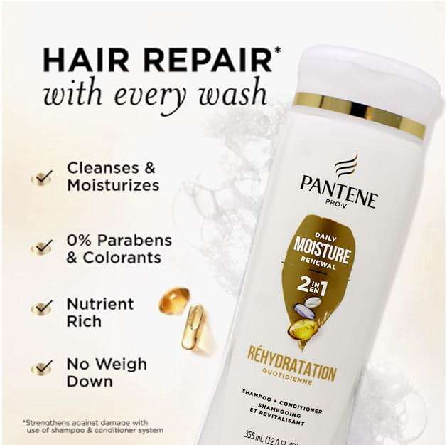 Pantene PRO-V Daily Moisture Renewal 2 in 1 Shampoo + Conditioner, 12 oz - Image 5