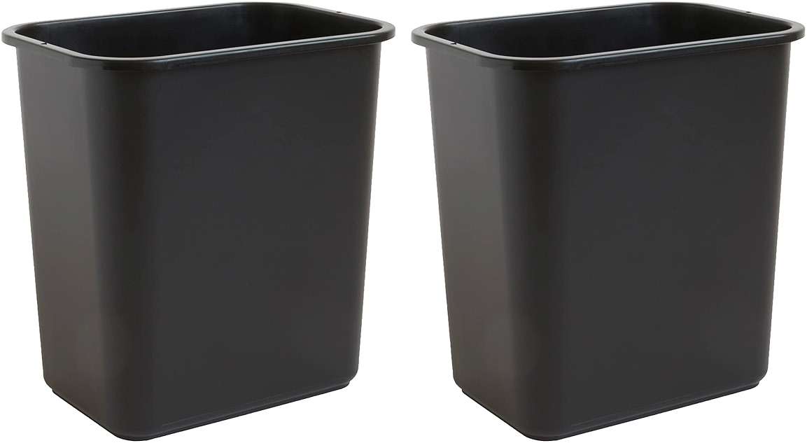 United Solutions 7 Gallon / 28 Quart Space Saving Trash Wastebasket, Fits Under Desk and Small, Narrow Spaces in Commercial, Kitchen, Home Office, and Dorm, Easy to Clean, Black, (WB0338) (Pack of 2) - Image 1
