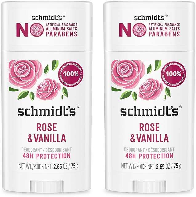 Schmidt's Aluminum-Free Vegan Deodorant Rose & Vanilla with 24 Hour Odor Protection 2 Count for Women and Men, Natural Ingredients, Cruelty-Free, 2.65 oz - Image 1