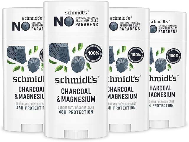 Schmidt's Aluminum-Free Vegan Deodorant Charcoal & Magnesium with 24 Hour Odor Protection, 4 Count for Women and Men, Natural Ingredients, Cruelty-Free, 2.65 oz - Image 1