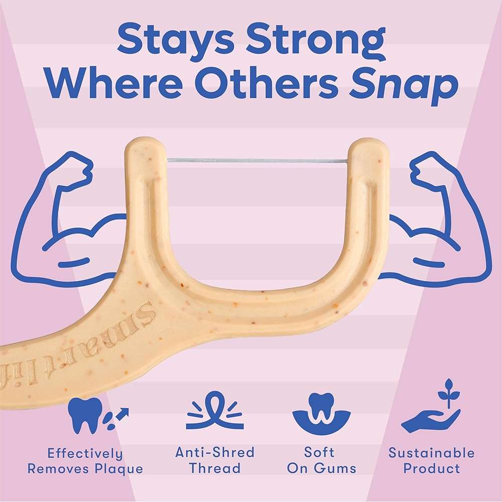 SmartLifeco Eco-Friendly Dental Floss Picks (200ct) - Flossers Made With Straw Wheat Blend, Strong Anti-Shred Thread For Tight Gaps, Tooth Pick Stick For Adults, Soft on Gum & Teeth, Vegan, Unflavored - Image 4