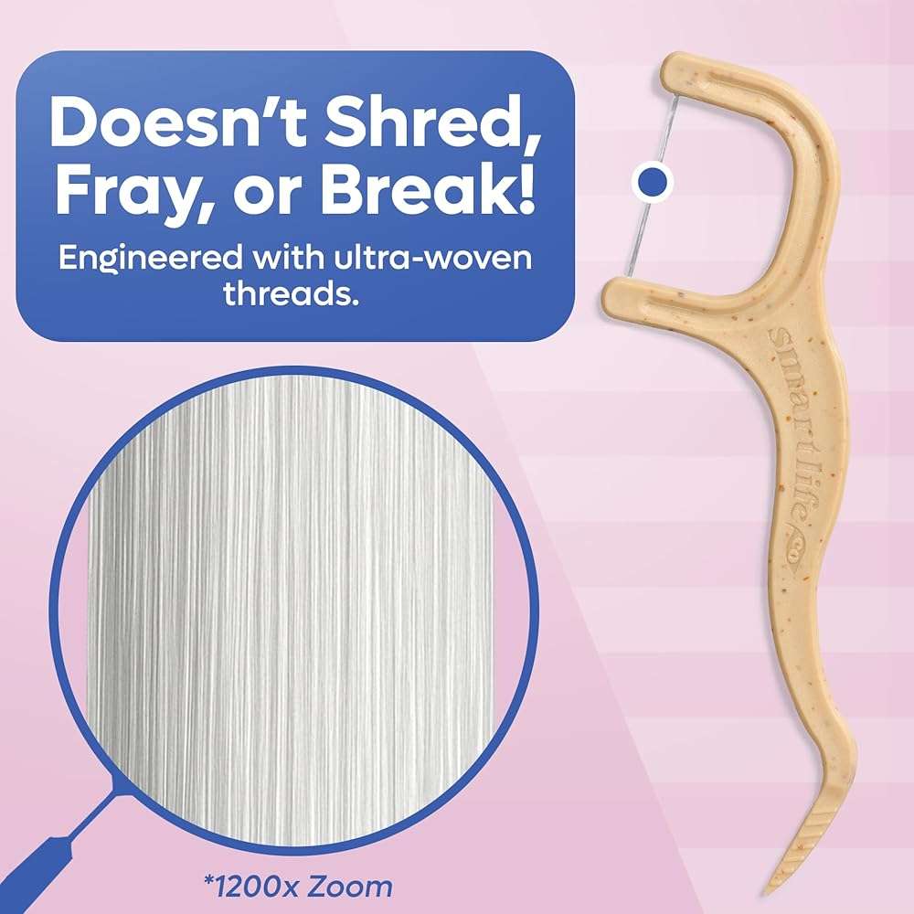 SmartLifeco Eco-Friendly Dental Floss Picks (200ct) - Flossers Made With Straw Wheat Blend, Strong Anti-Shred Thread For Tight Gaps, Tooth Pick Stick For Adults, Soft on Gum & Teeth, Vegan, Unflavored - Image 5