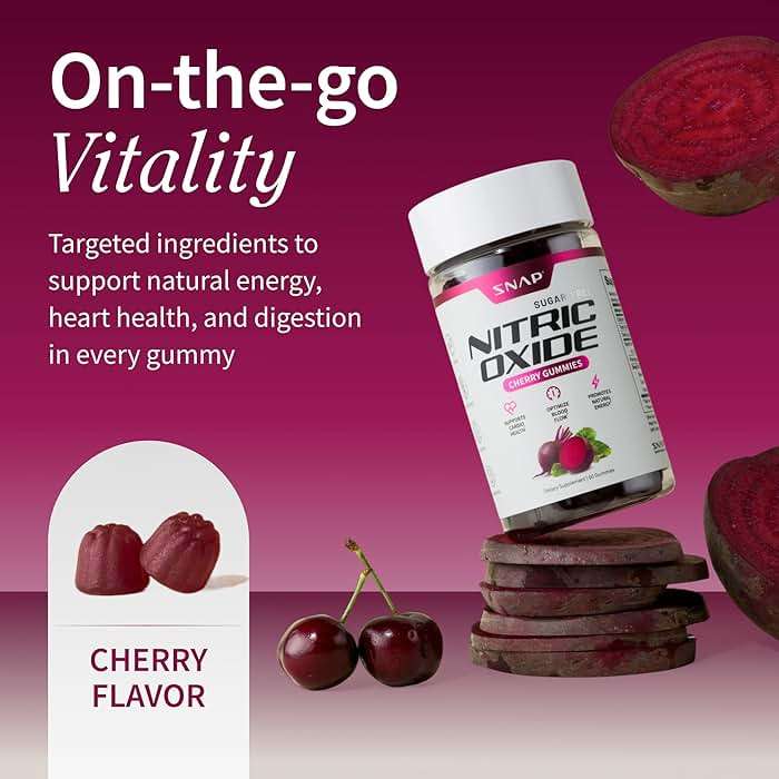 Snap Supplements Nitric Oxide Gummies - Beet Root Extract 300mg, Sugar Free Beetroot Supplement with Pomegranate Powder for Circulation & Natural Energy, 60 Vegan Gummies, Cherry Flavor - Image 2