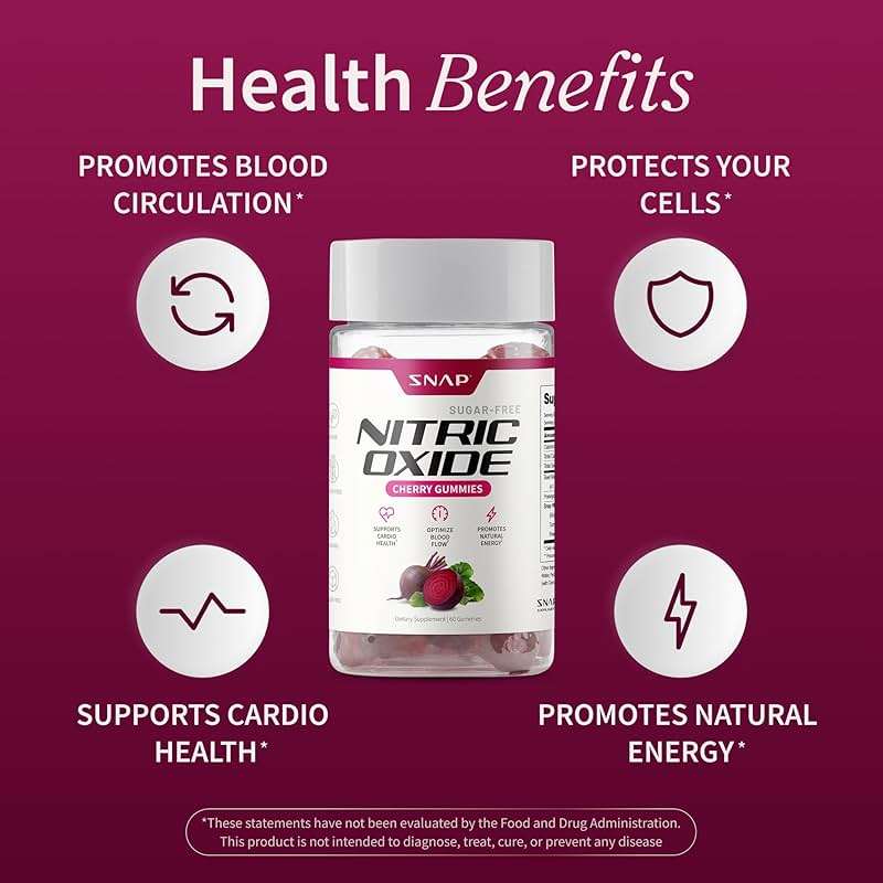 Snap Supplements Nitric Oxide Gummies - Beet Root Extract 300mg, Sugar Free Beetroot Supplement with Pomegranate Powder for Circulation & Natural Energy, 60 Vegan Gummies, Cherry Flavor - Image 4