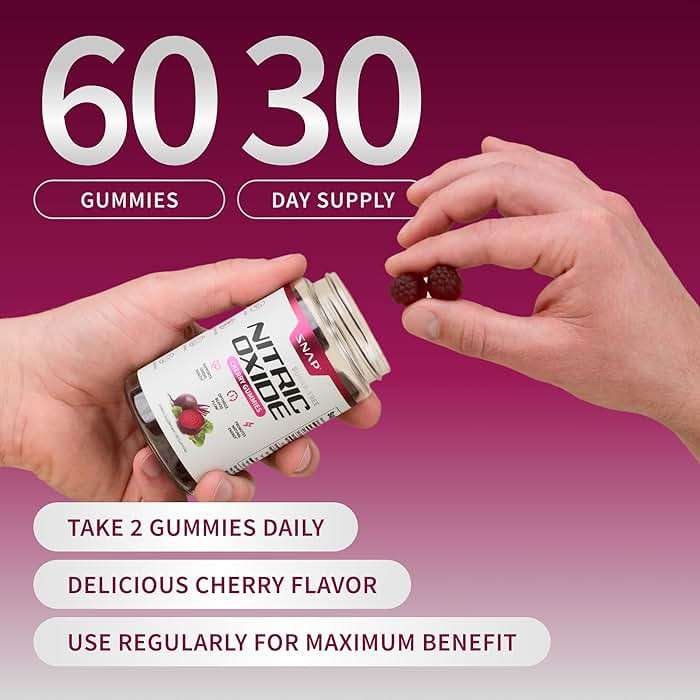 Snap Supplements Nitric Oxide Gummies - Beet Root Extract 300mg, Sugar Free Beetroot Supplement with Pomegranate Powder for Circulation & Natural Energy, 60 Vegan Gummies, Cherry Flavor - Image 5