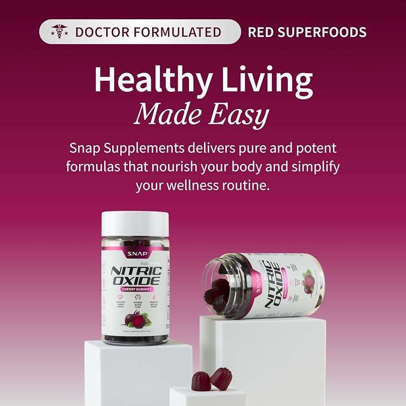 Snap Supplements Nitric Oxide Gummies - Beet Root Extract 300mg, Sugar Free Beetroot Supplement with Pomegranate Powder for Circulation & Natural Energy, 60 Vegan Gummies, Cherry Flavor - Image 6