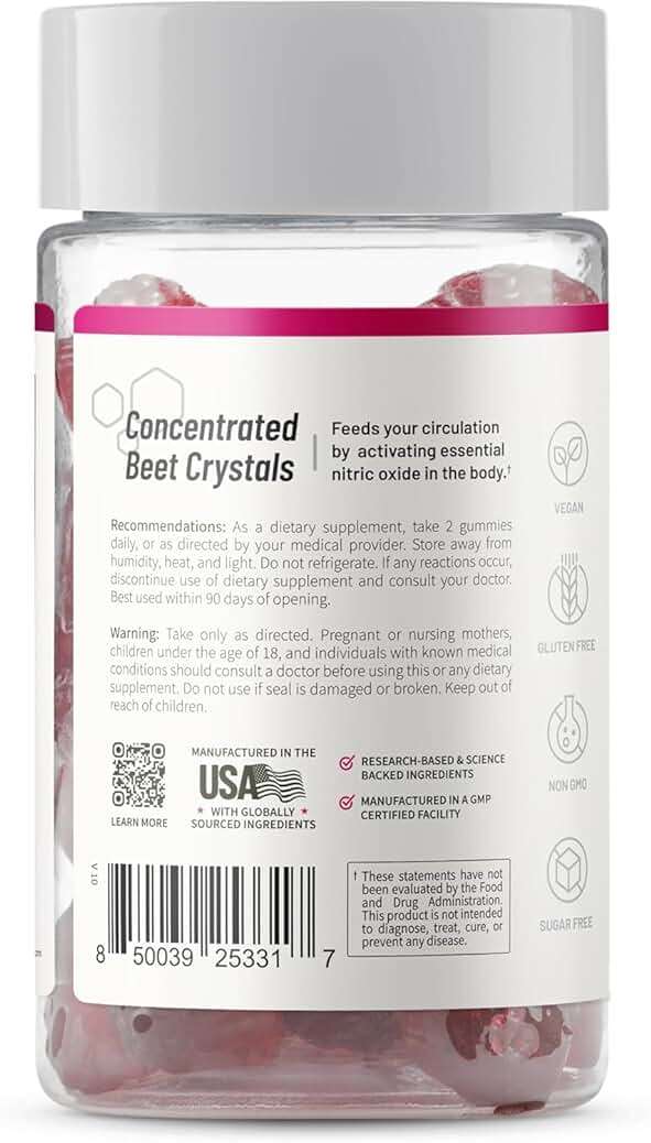 Snap Supplements Nitric Oxide Gummies - Beet Root Extract 300mg, Sugar Free Beetroot Supplement with Pomegranate Powder for Circulation & Natural Energy, 60 Vegan Gummies, Cherry Flavor - Image 9