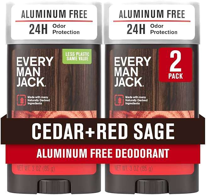 Every Man Jack Cedar + Red Sage Men’s Deodorant - Stay Fresh with Aluminum Free Deodorant For all Skin Types - Odor Crushing, Long Lasting, with Naturally Derived Ingredients - 3 oz - 2 Pack - Image 1
