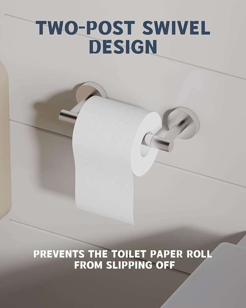 RARXTR Bathroom Toilet Paper Holder Wall Mount SUS304 Stainless Steel Double Post Pivoting Toilet Paper Roll Holder Wall Mounted for Bathroom RV Commercial Toilet Tissue Dispensers, Brushed Nickel - Image 4