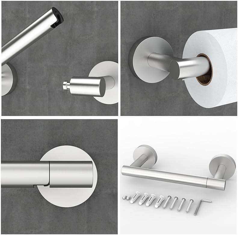 RARXTR Bathroom Toilet Paper Holder Wall Mount SUS304 Stainless Steel Double Post Pivoting Toilet Paper Roll Holder Wall Mounted for Bathroom RV Commercial Toilet Tissue Dispensers, Brushed Nickel - Image 7