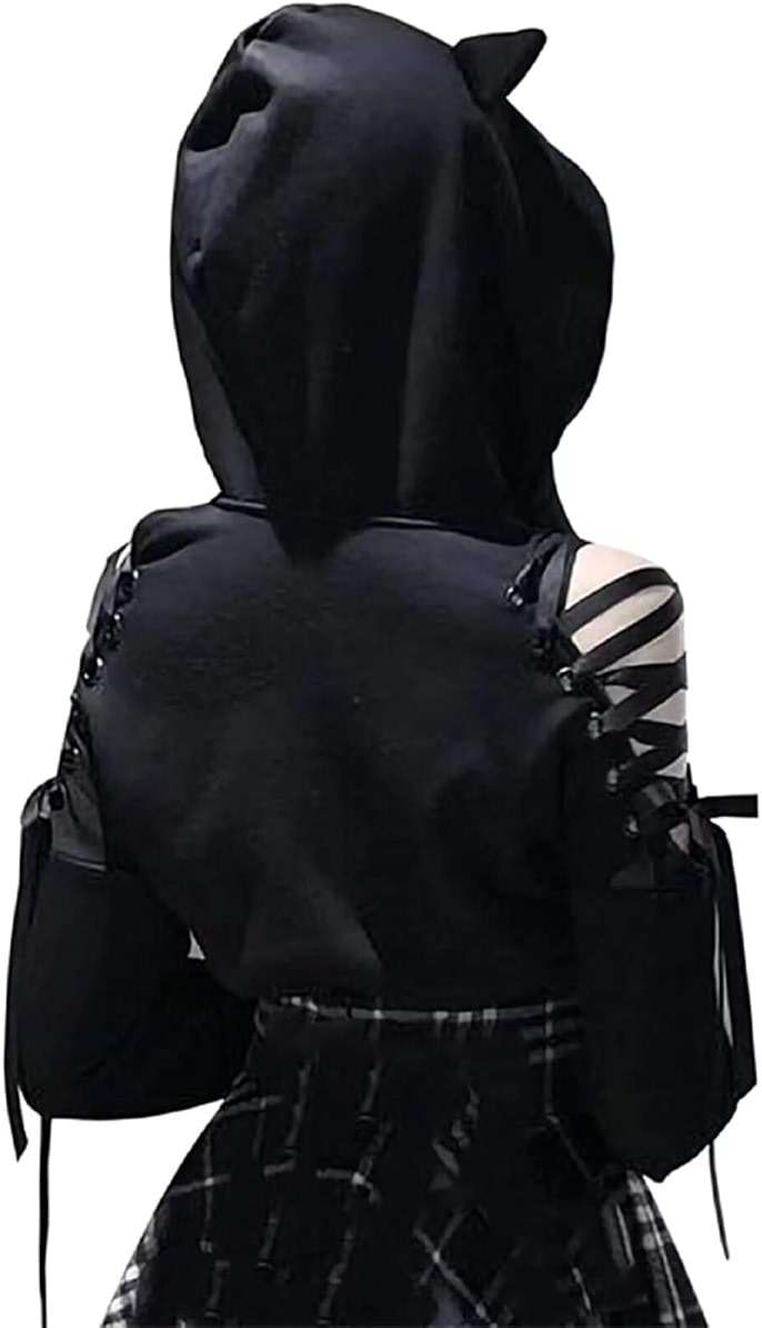 Women's Cat Ear Hoodie Pullover Long Sleeve Off Shoulder Cute Crop Top Hoodies Sweatshirt - Image 4