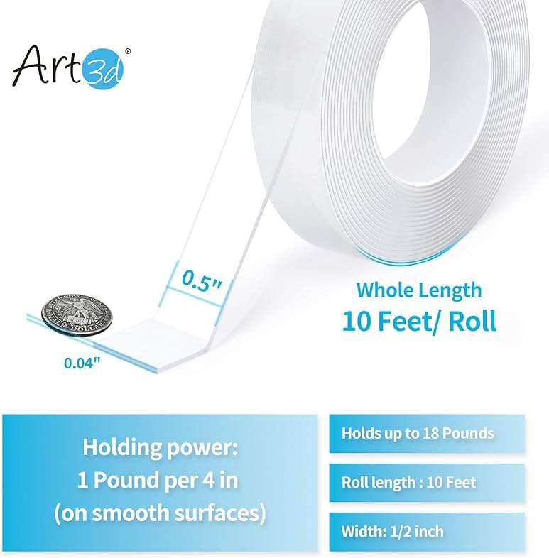 Art3d Double-Sided Mounting Tape (10FT), Multipurpose Removable Adhesive Foam Tape, Transparent, Household - Image 2