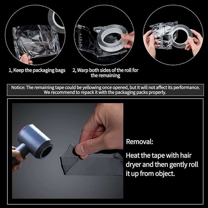 Art3d Double-Sided Mounting Tape (10FT), Multipurpose Removable Adhesive Foam Tape, Transparent, Household - Image 7