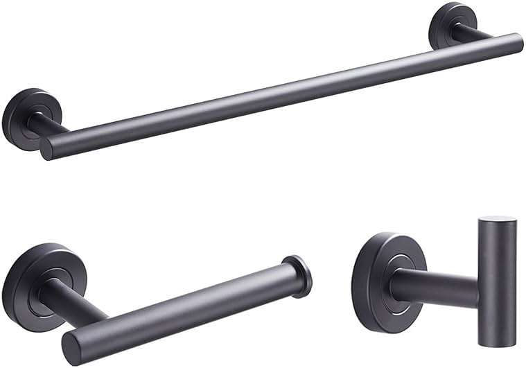 Bathroom Hardware Set 3 Pieces, 12Inch Towel Bar, Toilet Paper Holder, Hook, Stainless Steel Wall Mounted Hardware Accessories Set(Matt Black) - Image 1