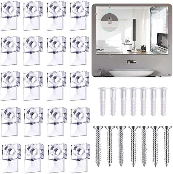 50piece Mirror Holder Clip Glass Crystal Clear Plastic Mirror Clip Fixing Clip Kit with Screws and Mirror Hanging Kit (Silver1) - Image 1