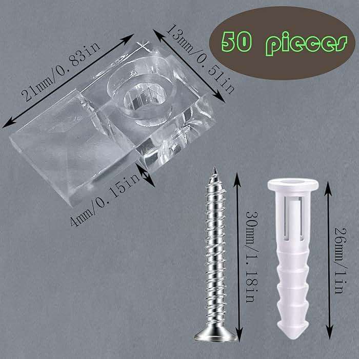 50piece Mirror Holder Clip Glass Crystal Clear Plastic Mirror Clip Fixing Clip Kit with Screws and Mirror Hanging Kit (Silver1) - Image 3