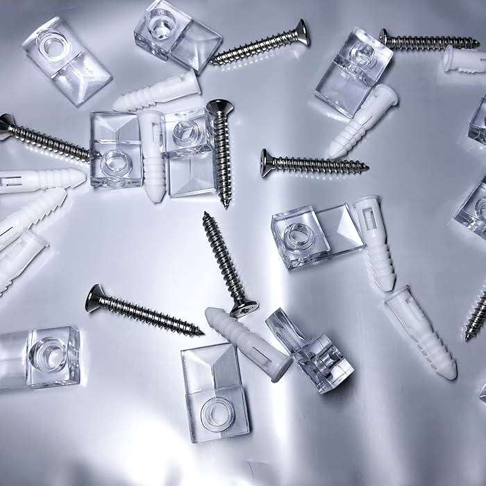 50piece Mirror Holder Clip Glass Crystal Clear Plastic Mirror Clip Fixing Clip Kit with Screws and Mirror Hanging Kit (Silver1) - Image 6