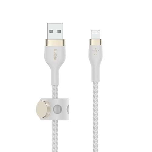 Belkin BoostCharge Pro Flex Braided USB A to Lightning Cable 2M/6.6FT - MFi Certified 20W Power Delivery iPhone Charger Cord - Apple Charger USB A Cable - Fast Charging - iPhone 14, iPhone 13 - White - Image 1