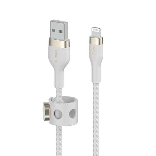 Belkin BoostCharge Pro Flex Braided USB A to Lightning Cable 2M/6.6FT - MFi Certified 20W Power Delivery iPhone Charger Cord - Apple Charger USB A Cable - Fast Charging - iPhone 14, iPhone 13 - White - Image 2