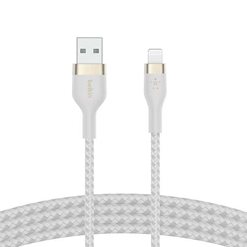 Belkin BoostCharge Pro Flex Braided USB A to Lightning Cable 2M/6.6FT - MFi Certified 20W Power Delivery iPhone Charger Cord - Apple Charger USB A Cable - Fast Charging - iPhone 14, iPhone 13 - White - Image 3