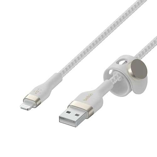 Belkin BoostCharge Pro Flex Braided USB A to Lightning Cable 2M/6.6FT - MFi Certified 20W Power Delivery iPhone Charger Cord - Apple Charger USB A Cable - Fast Charging - iPhone 14, iPhone 13 - White - Image 4