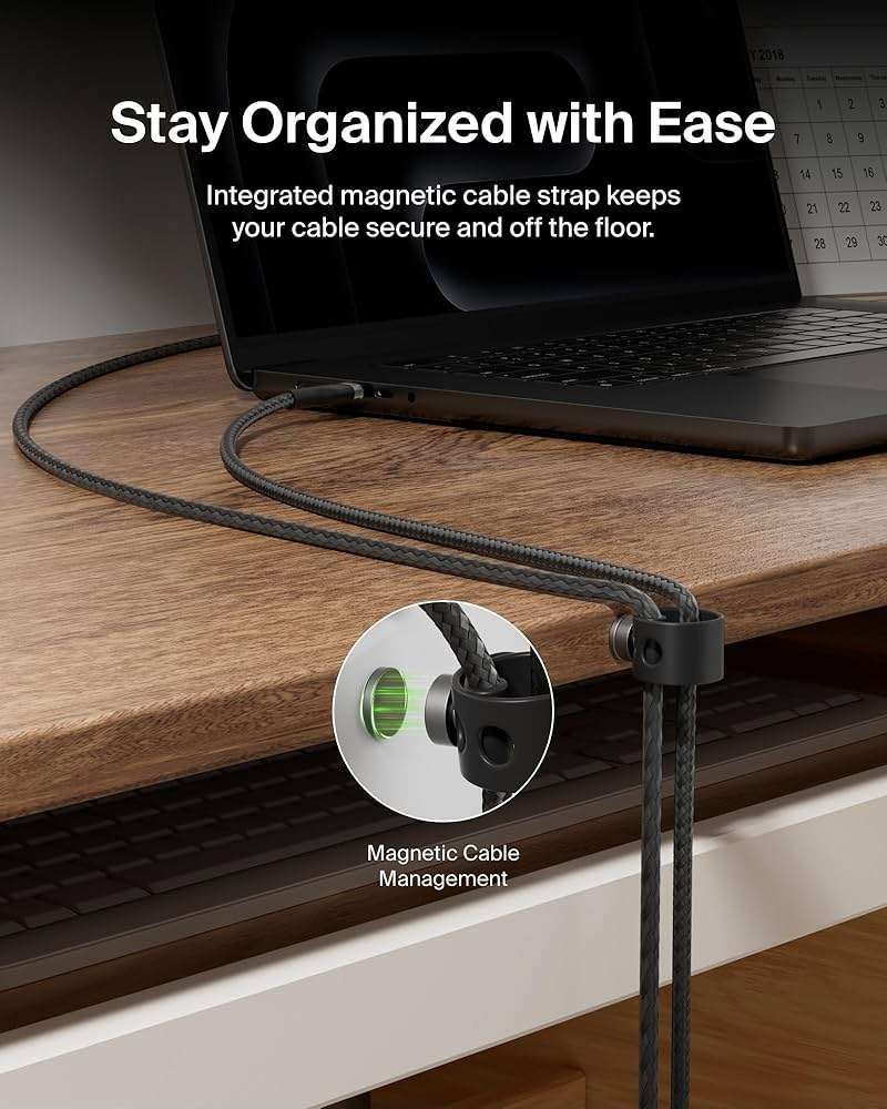 Belkin BoostCharge Pro Flex Braided USB-C to USB-C Charger Cable (2M/6.6ft), USB-IF Fast Charging Cable for iPhone 16 Series, Macbook Pro, iPad Pro, Galaxy S25, S24, Nintendo Switch 2 & More - Black - Image 4