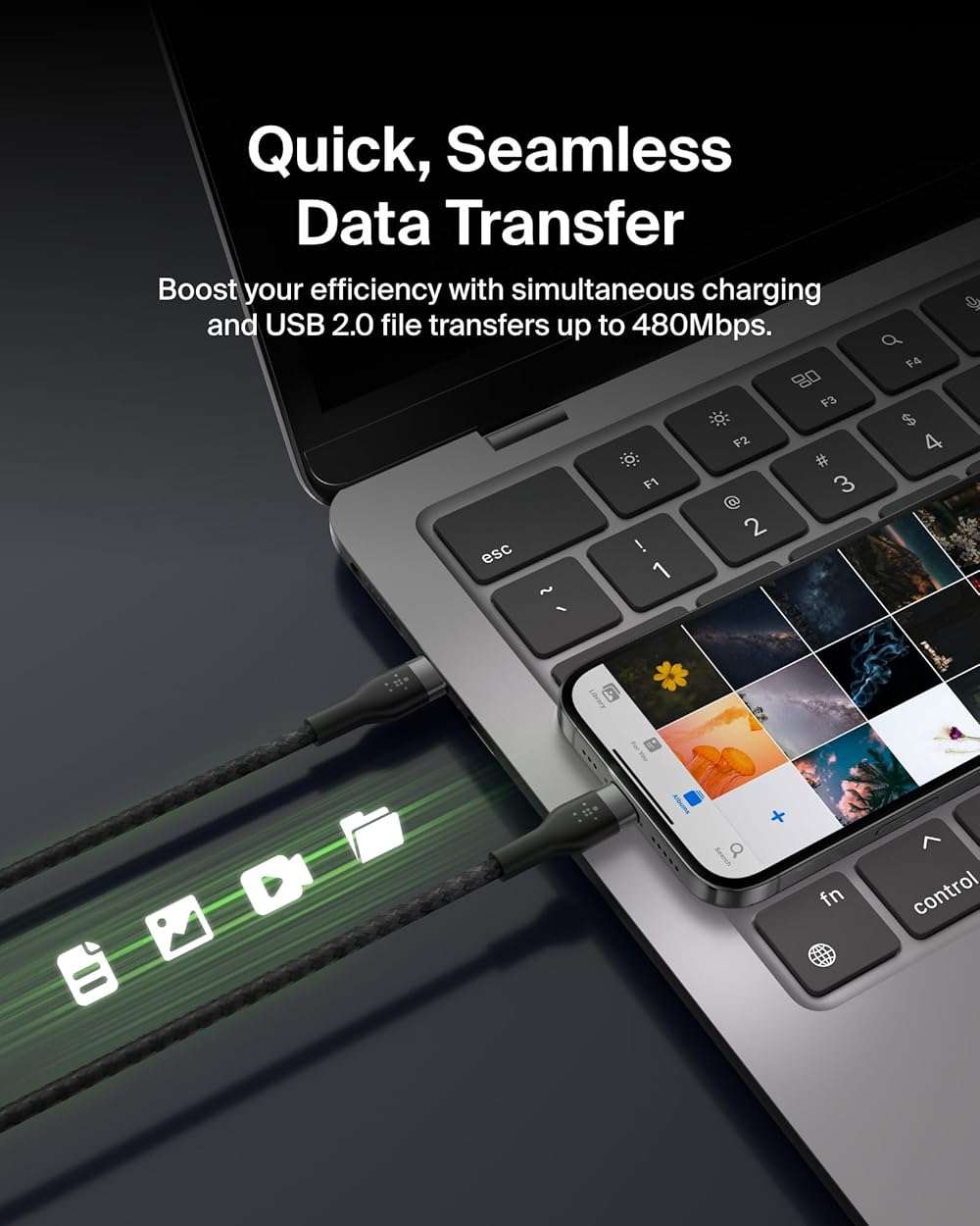 Belkin BoostCharge Pro Flex Braided USB-C to USB-C Charger Cable (2M/6.6ft), USB-IF Fast Charging Cable for iPhone 16 Series, Macbook Pro, iPad Pro, Galaxy S25, S24, Nintendo Switch 2 & More - Black - Image 6