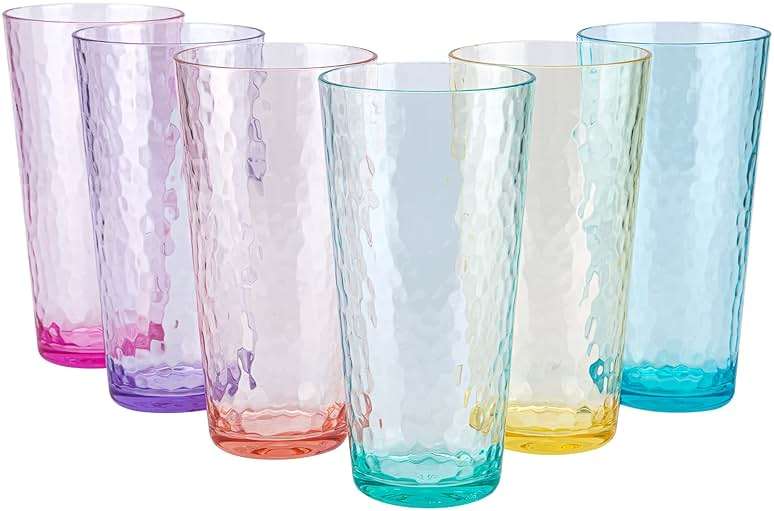 26-ounce Acrylic Highball Glasses Plastic Tumbler Larger Drinking Glasses, set of 6 Multicolor - Image 1