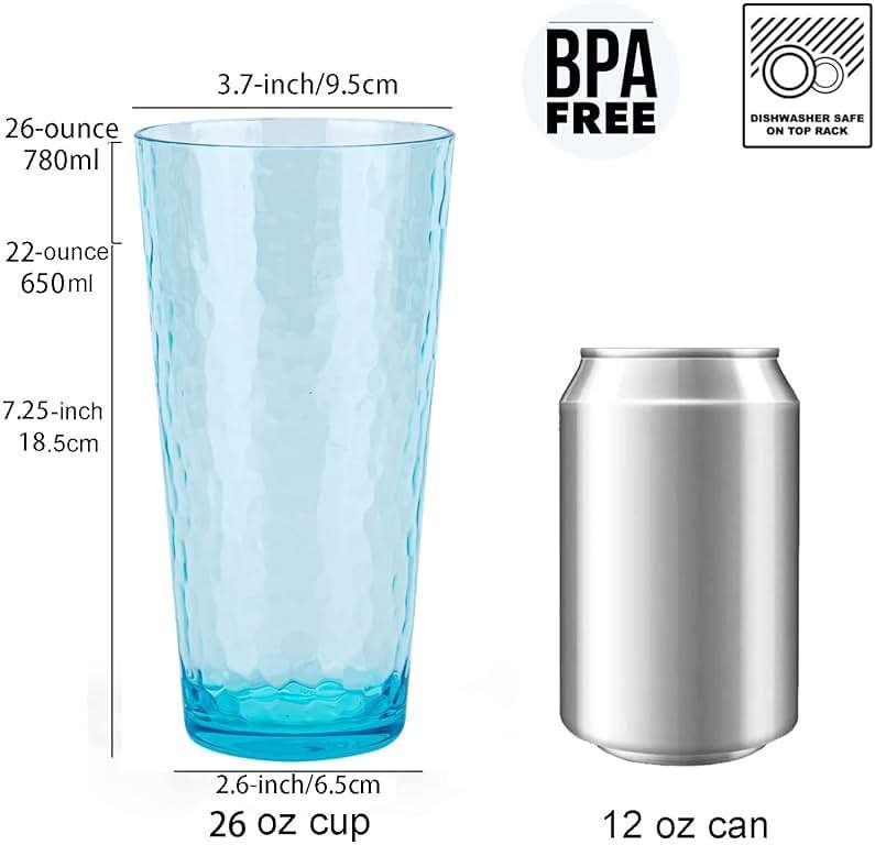 26-ounce Acrylic Highball Glasses Plastic Tumbler Larger Drinking Glasses, set of 6 Multicolor - Image 3