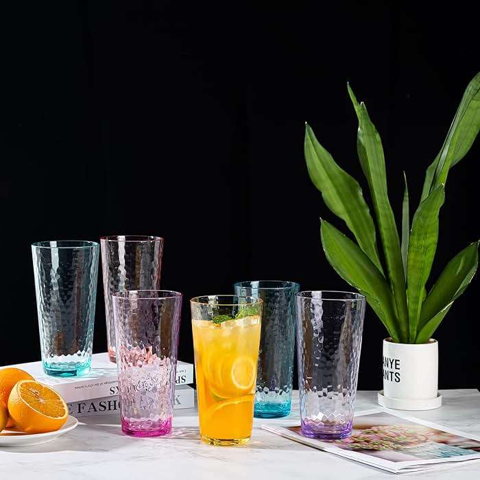 26-ounce Acrylic Highball Glasses Plastic Tumbler Larger Drinking Glasses, set of 6 Multicolor - Image 6