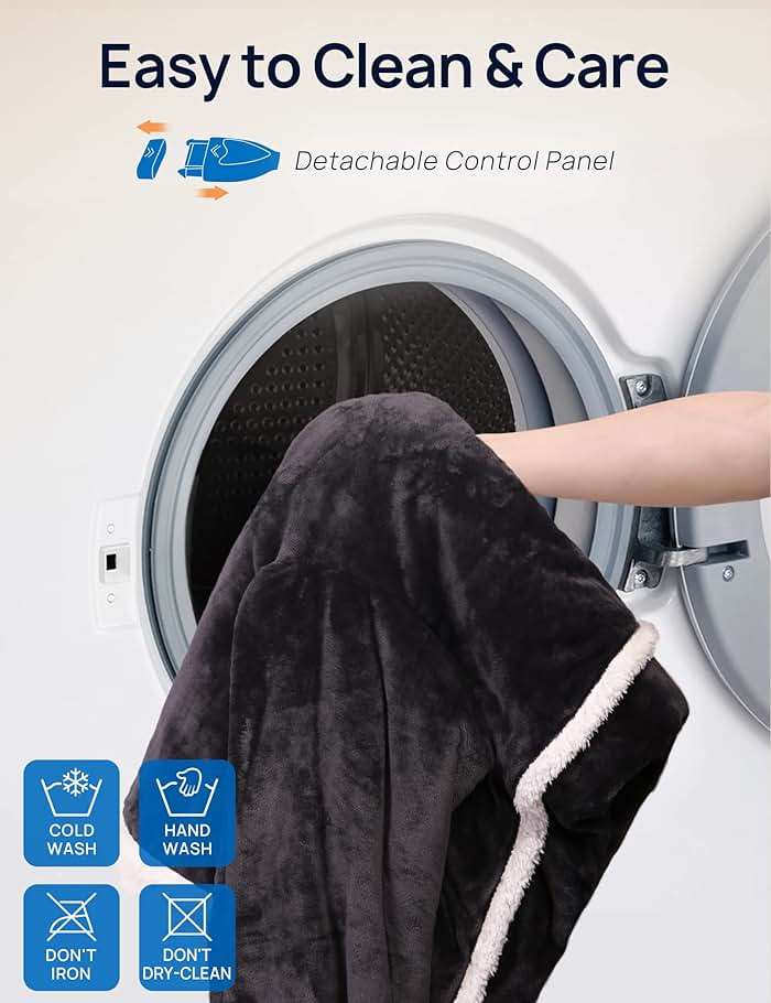 Westinghouse Wearable Heated Blanket Throw, Electric Snuggle Throw Blankets with Foot Pocket and Sleeves, 6 Heating Levels & 2-10 Auto Shut-Off, Gift for Family, Friends, 50 * 70"+18", Grey - Image 7