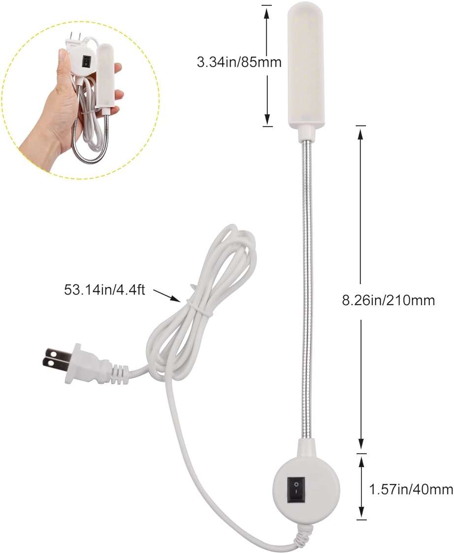 AUTIDEFY 30LEDs Sewing Machine Light, 6 Watt Portable Work Light, Flexible Gooseneck Lampe with Magnetic Base for Workbench Lathe Drill Press(White) (2 Pack) - Image 3