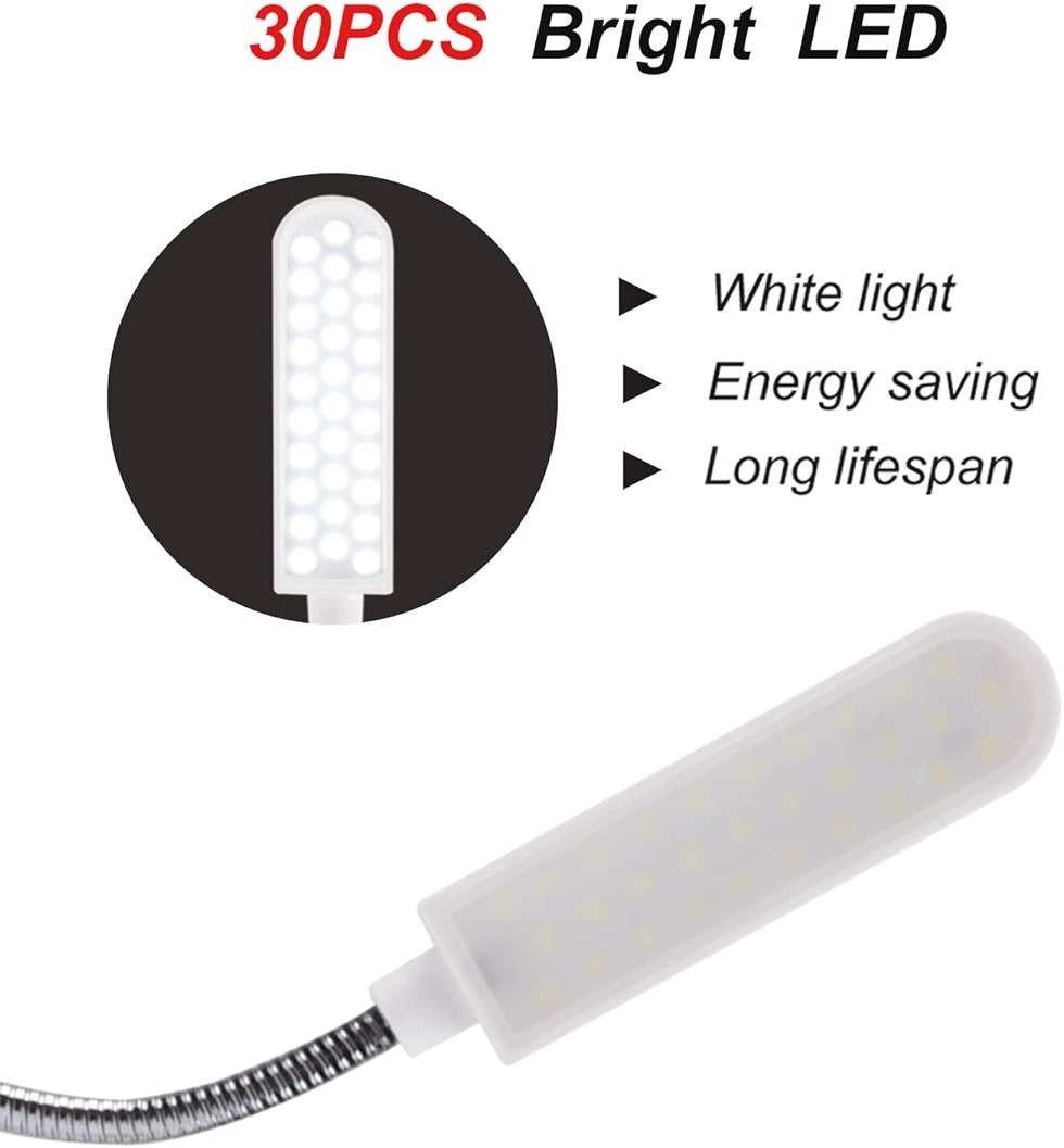 AUTIDEFY 30LEDs Sewing Machine Light, 6 Watt Portable Work Light, Flexible Gooseneck Lampe with Magnetic Base for Workbench Lathe Drill Press(White) (2 Pack) - Image 5