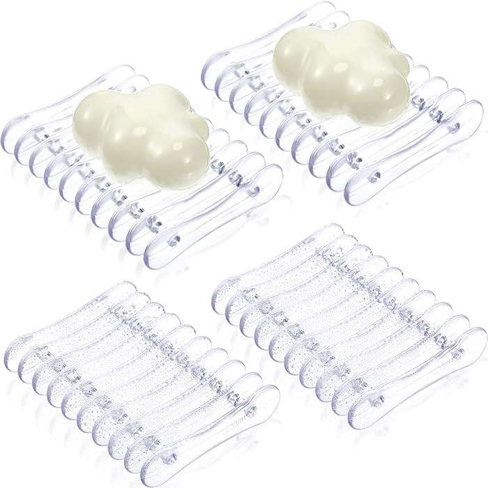 Plastic Bar Soap Holder Soap Saver Tray Bar Dish Self Draining Dishes for Sponge Dryer Bathroom Toilet Shower Kitchen Restaurant Counter(Clear,4 Pieces) - Image 1