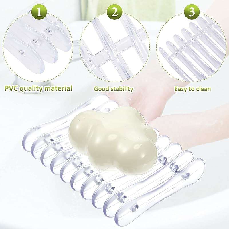 Plastic Bar Soap Holder Soap Saver Tray Bar Dish Self Draining Dishes for Sponge Dryer Bathroom Toilet Shower Kitchen Restaurant Counter(Clear,4 Pieces) - Image 4