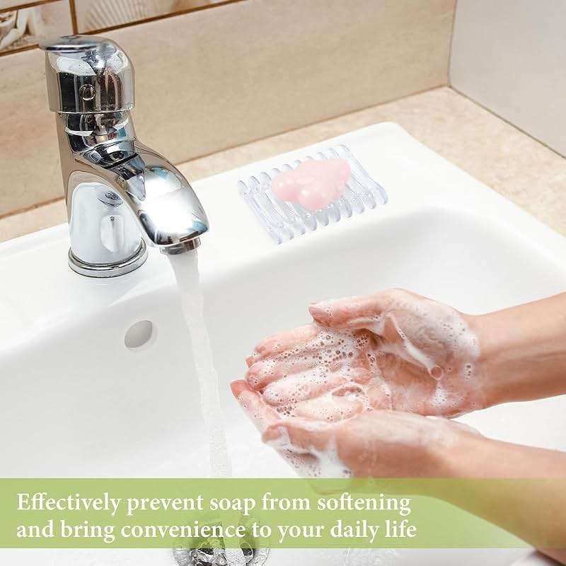 Plastic Bar Soap Holder Soap Saver Tray Bar Dish Self Draining Dishes for Sponge Dryer Bathroom Toilet Shower Kitchen Restaurant Counter(Clear,4 Pieces) - Image 5