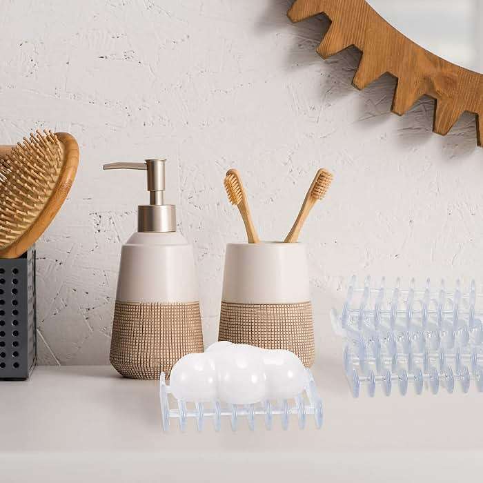 Plastic Bar Soap Holder Soap Saver Tray Bar Dish Self Draining Dishes for Sponge Dryer Bathroom Toilet Shower Kitchen Restaurant Counter(Clear,4 Pieces) - Image 7