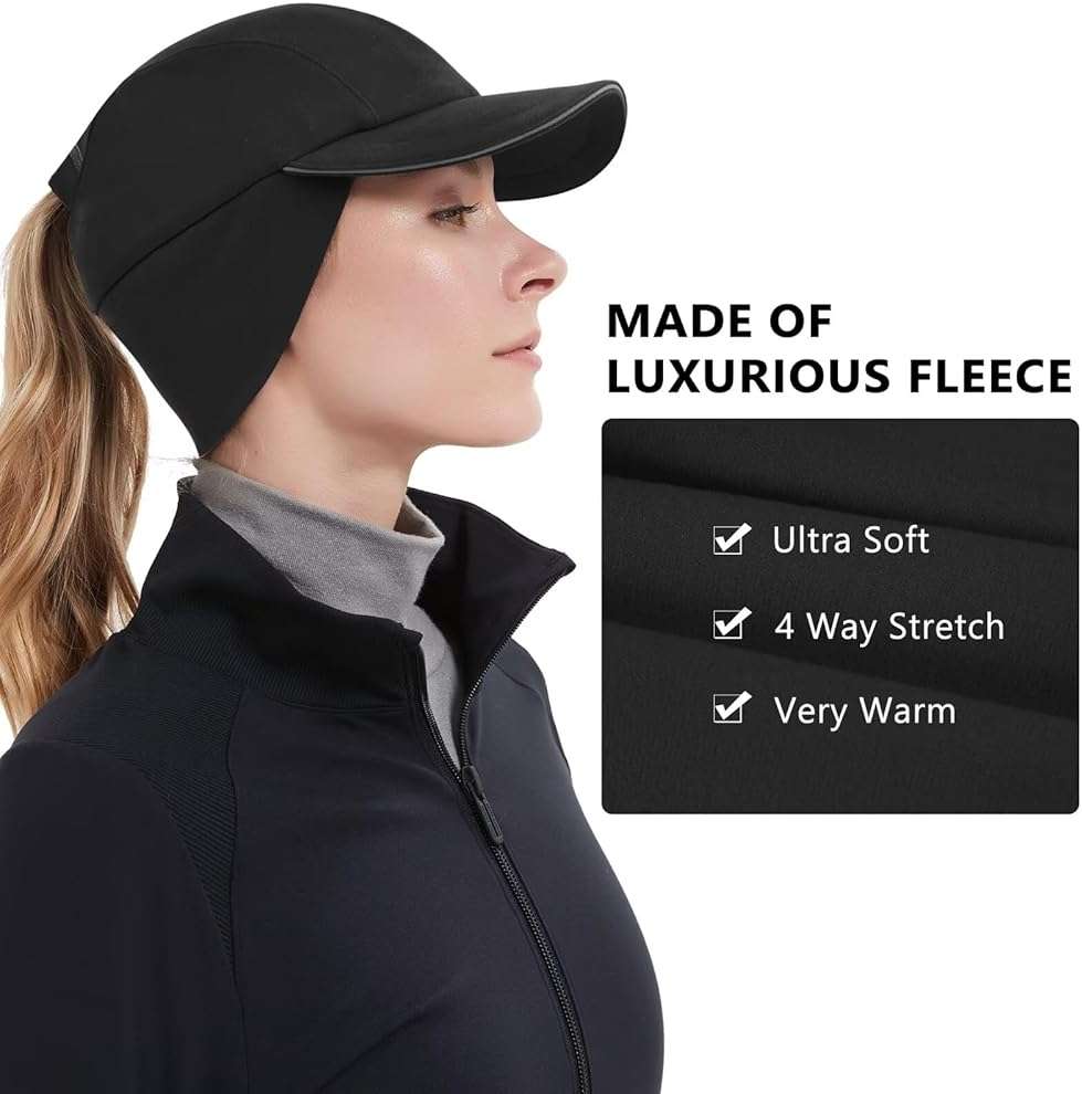 GADIEMKENSD Women's Winter Reflective Fleece Ponytail Hat with Drop Down Ear Warmer - Image 2