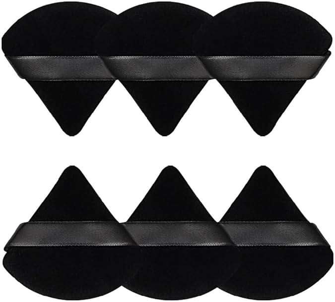 Pimoys 6 Pcs Powder Puff, Face Soft Triangle Makeup Puff Velour Makeup Sponge for Loose Powder (Black) - Image 1