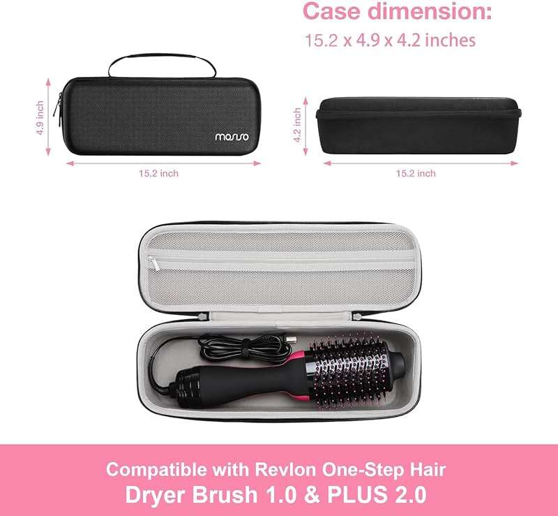MOSISO Hard Travel Case Storage Bag Compatible with Revlon One-Step Hair Dryer Brush 1.0 & Plus 2.0, EVA Carrying Case Cover Protective Hard Shell Sleeve with Hot Air Brush Pouch, Black - Image 8