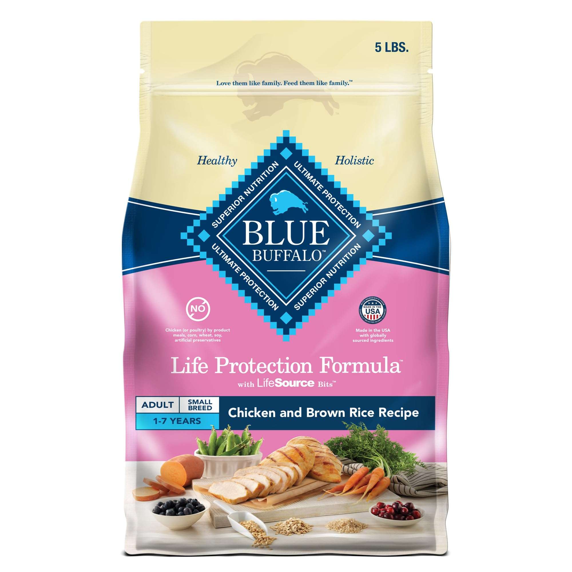 Blue Buffalo Life Protection Formula Chicken & Brown Rice Small Breed Adult Dry Dog Food, Supports Immunity with Antioxidant-Rich LifeSource Bits, Promotes Healthy Muscles, Skin & Coat Health, 5 lbs. - Image 1