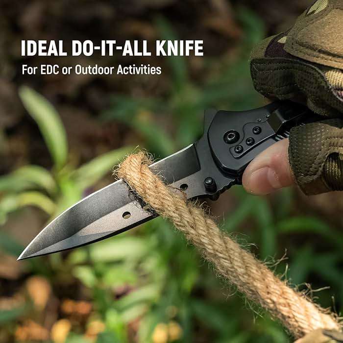 KEXMO Pocket Knife for Men - Sharp Blade Wood Handle Pocket Folding Knives with Clip, Glass Breaker - EDC Knives for Survival Camping Hunting Fishing Hiking Women, Large, Black - Image 7