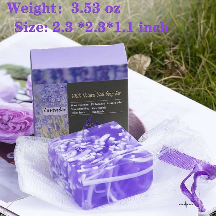 2 PCS Yoni Soap Bars for Women, 100% Handmade Natural PH Balanced & V Cleansing Bar Soap for Women, Natural Soap Bar with Bubble Foam Net, Bath Wash Odor Remover 3.53oz/100g (purple) - Image 5
