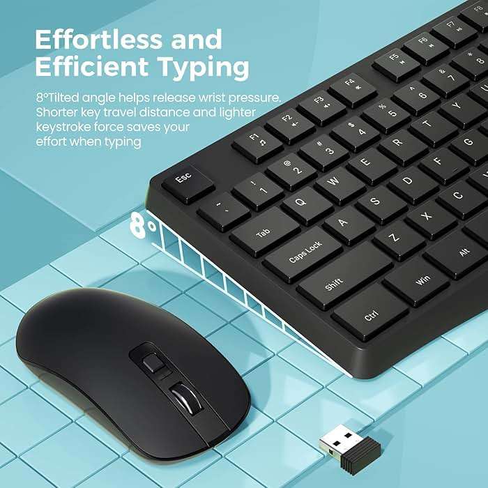 Wireless Keyboard and Mouse Combo, Lovaky 2.4G Full-Sized Ergonomic Keyboard Mouse, 3 DPI Adjustable Cordless USB Keyboard and Mouse, Quiet Click for Computer/Laptop/Windows/Mac (1 Pack, Black) - Image 2