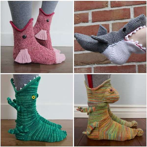 Linzhouzhiguang Unisex Novelty Shark Crocodile Shape Knit Socks - Winter Home Warm Floor Socks - Image 5